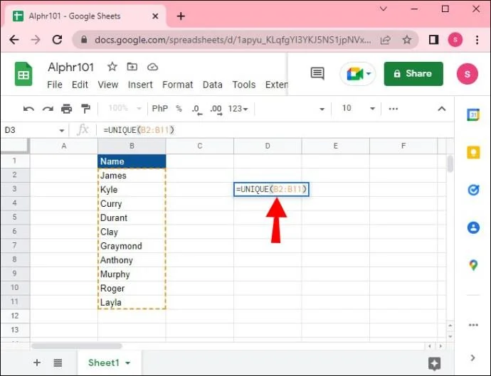 Jak liczyć unikalne wartości w Arkuszach Google