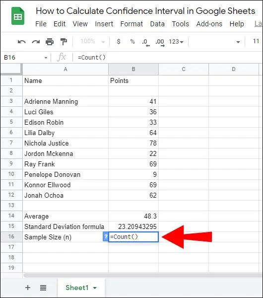 نحوه محاسبه فاصله اطمینان در Google Sheets