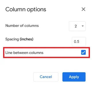 Come creare due colonne in Google Docs