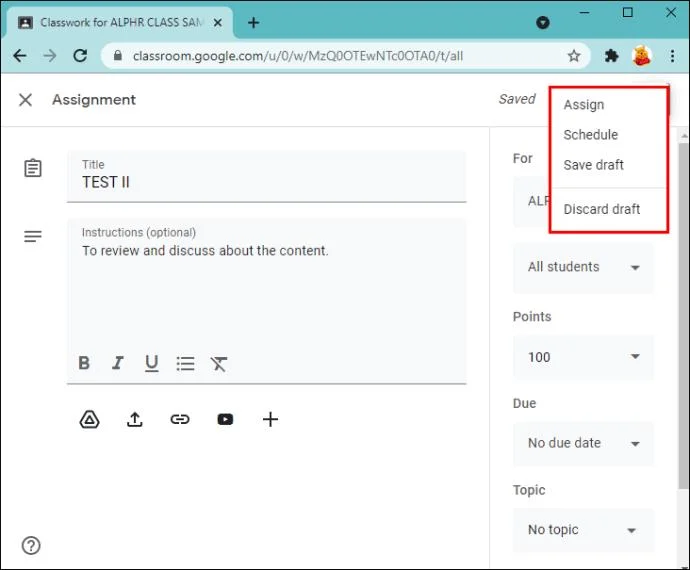 نحوه ایجاد یک تکلیف در Google Classroom