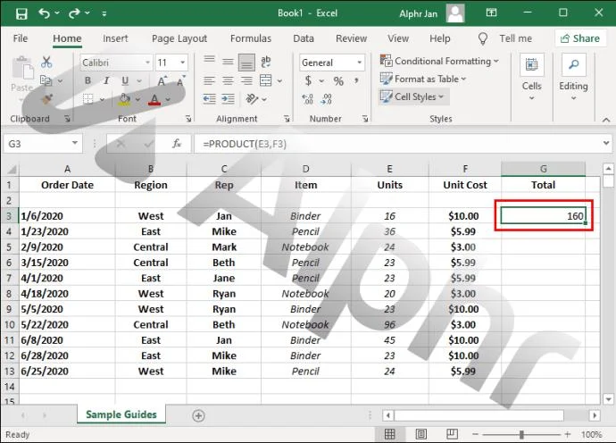 كيفية نسخ صيغة لأسفل في Excel