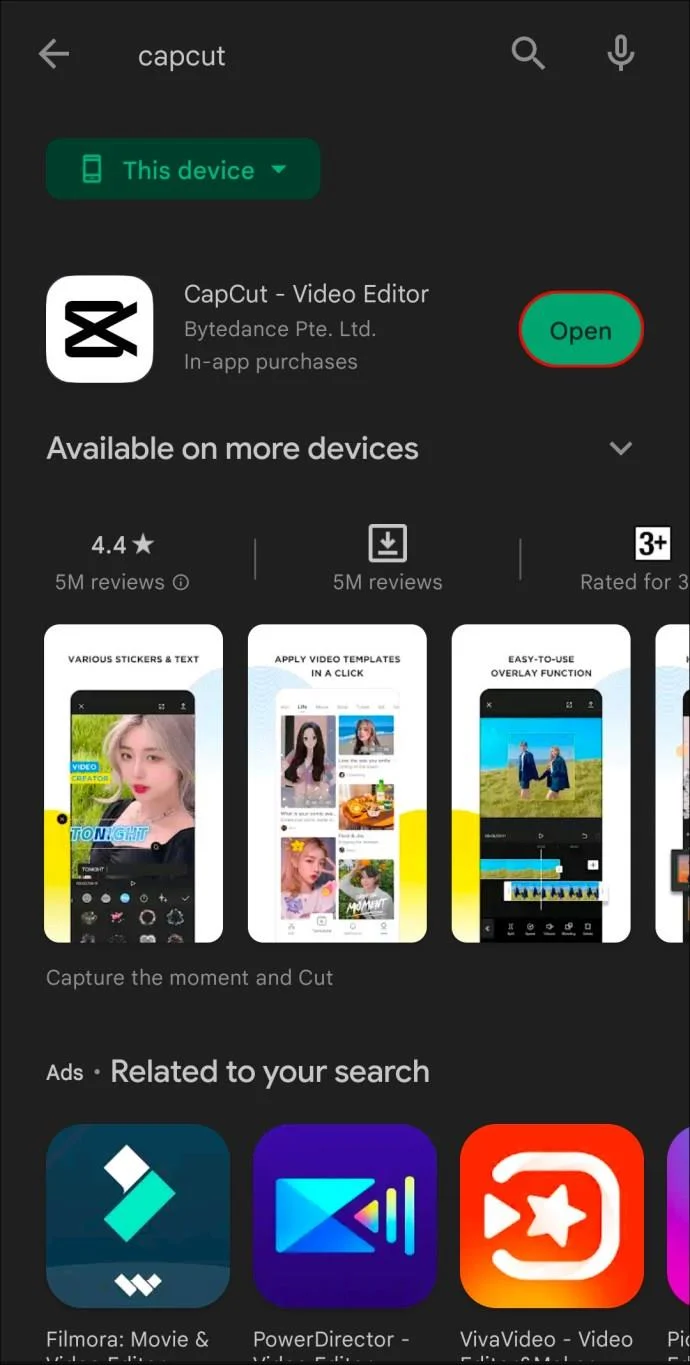 CapCut 인터페이스