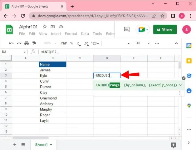 Jak liczyć unikalne wartości w Arkuszach Google