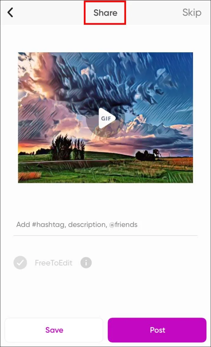 Exporter GIF dans Picsart