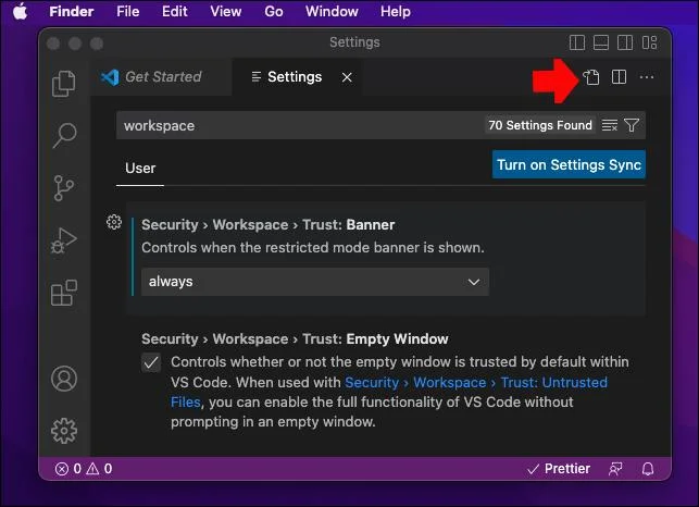 Jak otworzyć Settings.Json w kodzie VS