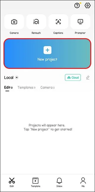 Démarrer un nouveau projet dans CapCut