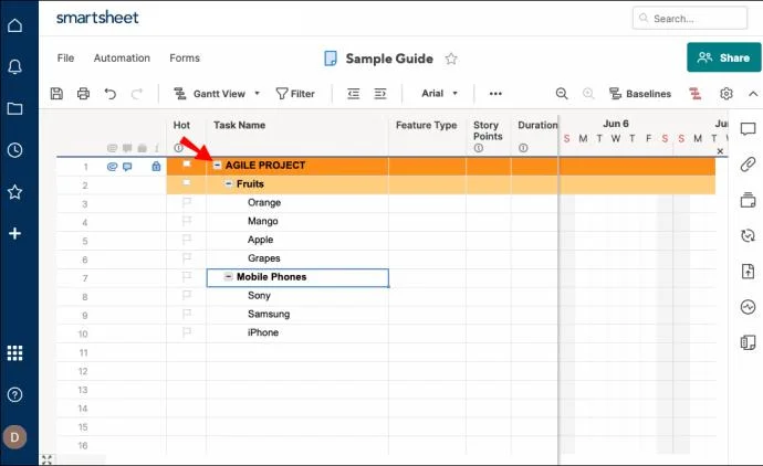 Come aggiungere una sottoattività in Smartsheet