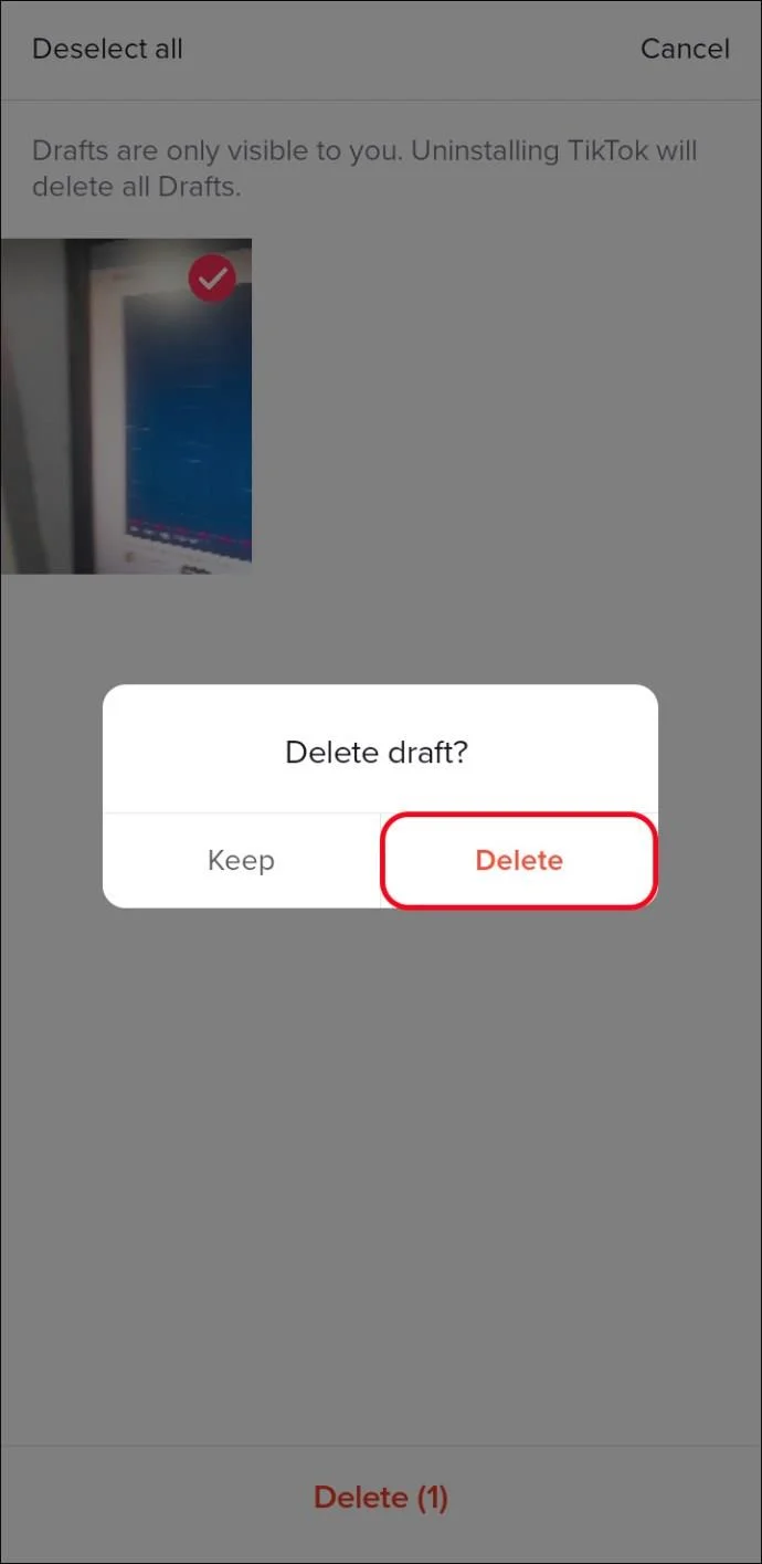 نحوه حذف پیش نویس ها در TikTok