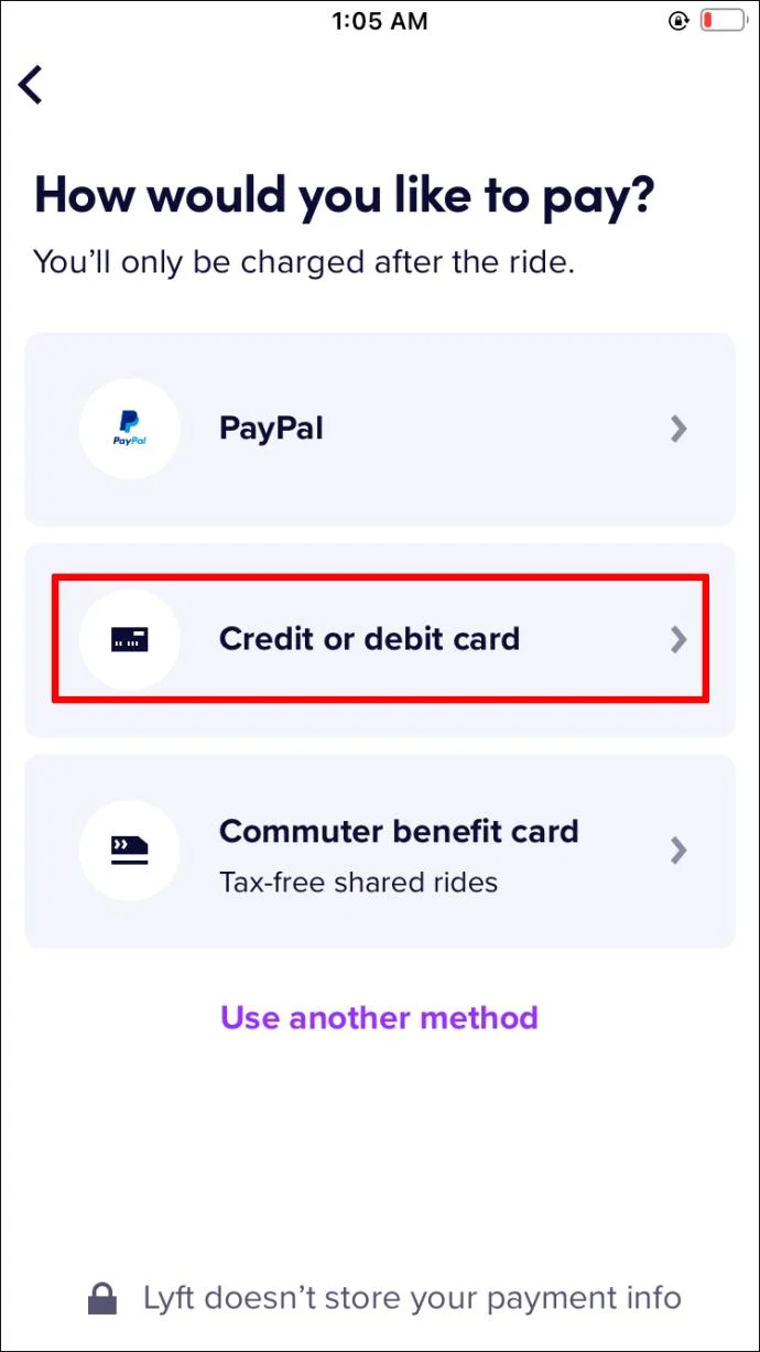 چگونه یک کارت اعتباری را از Lyft حذف کنیم