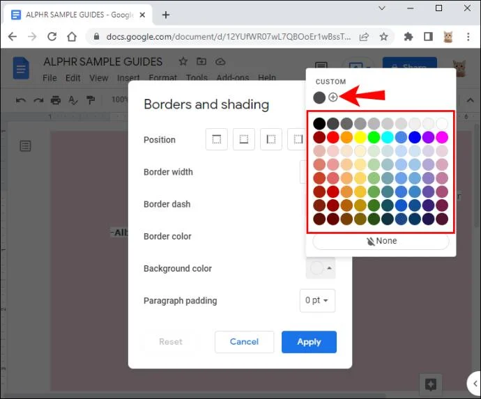 نحوه تغییر رنگ پس زمینه در Google Doc