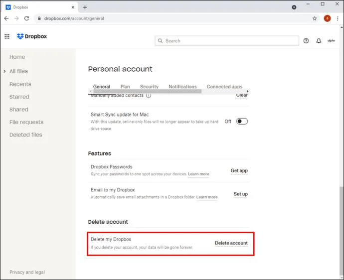 چگونه یک حساب Dropbox را حذف کنیم