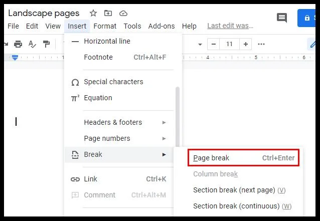 Jak zrobić krajobraz tylko jednej strony w Dokumentach Google
