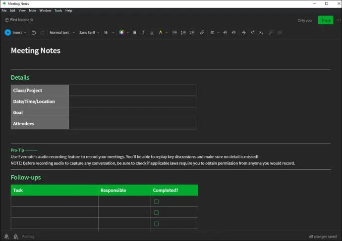 نحوه تغییر فونت پیش فرض در Evernote