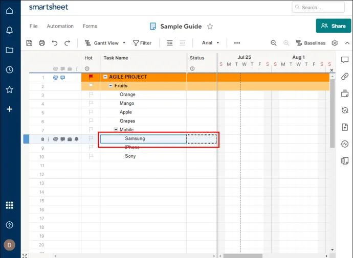 Come aggiungere una sottoattività in Smartsheet
