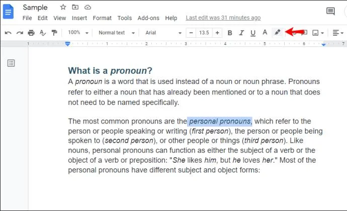 نحوه تغییر رنگ پیوندها در Google Doc