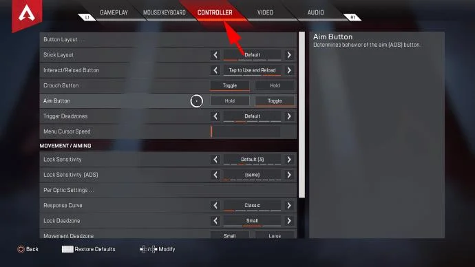 نحوه خاموش کردن Toggle Aim در Apex Legends