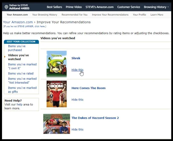 Come rimuovere la cronologia e la watchlist da Amazon Prime Video