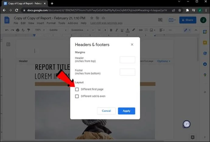 Jak tworzyć różne nagłówki dla różnych stron w Dokumentach Google