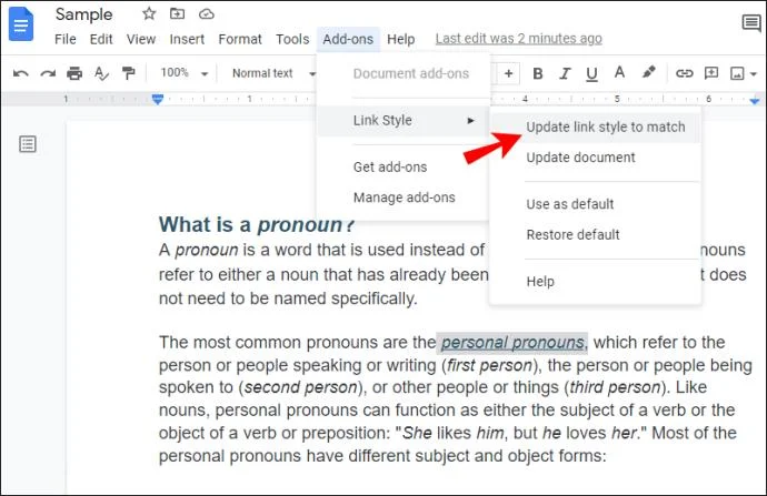نحوه تغییر رنگ پیوندها در Google Doc