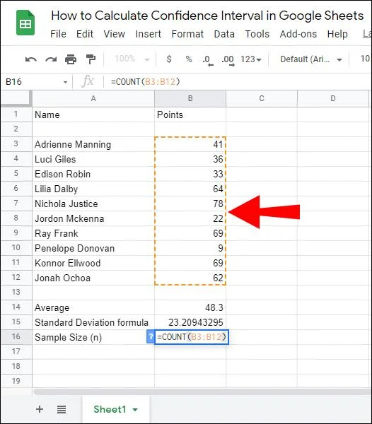نحوه محاسبه فاصله اطمینان در Google Sheets