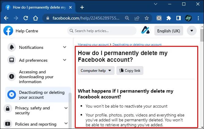So löschen Sie ein Facebook-Konto ohne Passwort