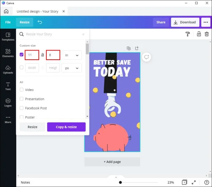 نحوه تغییر به چشم انداز در Canva