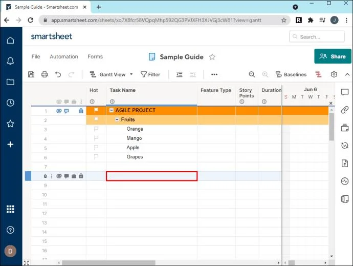 Come aggiungere una sottoattività in Smartsheet