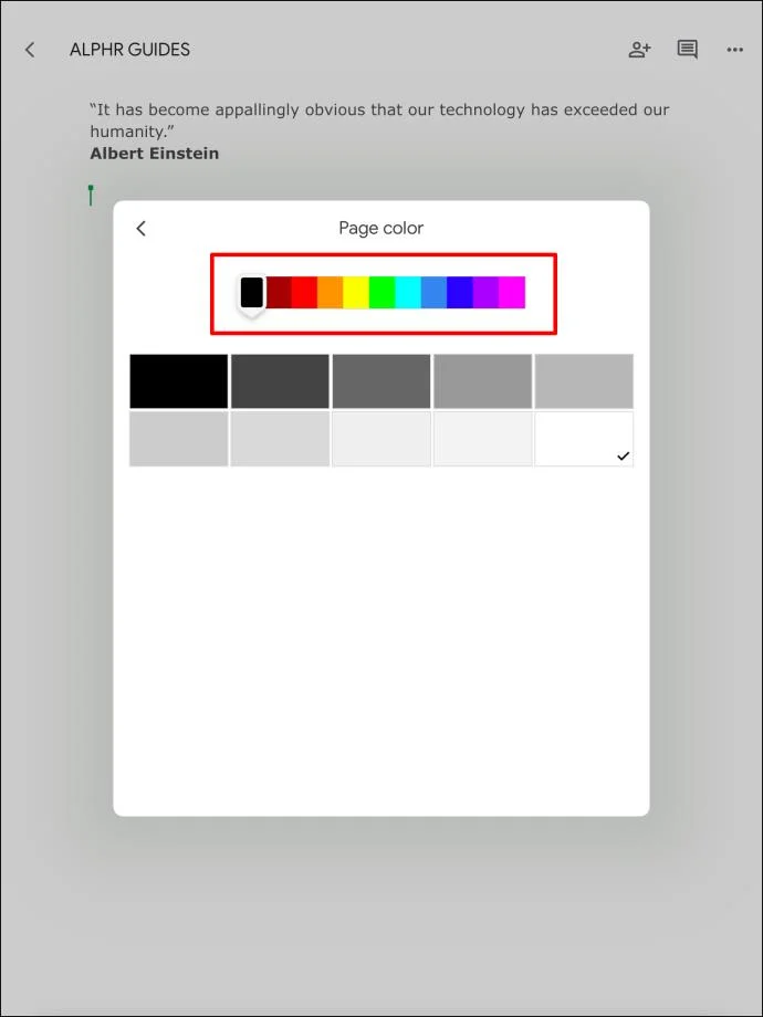 نحوه تغییر رنگ پس زمینه در Google Doc