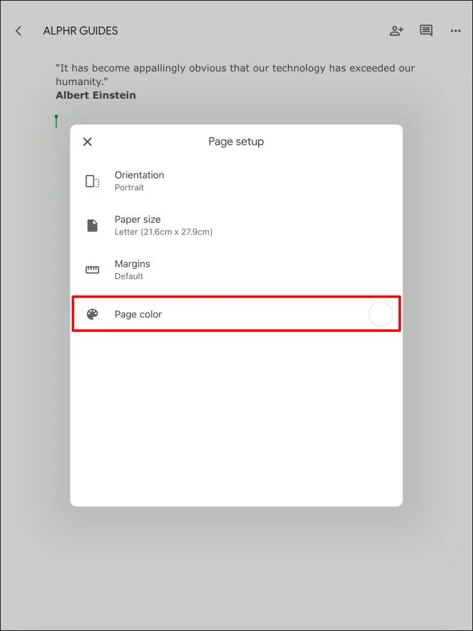 نحوه تغییر رنگ پس زمینه در Google Doc