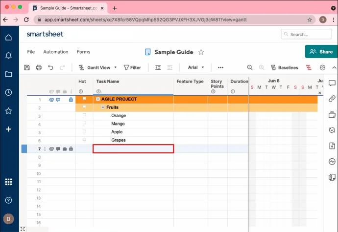 Come aggiungere una sottoattività in Smartsheet