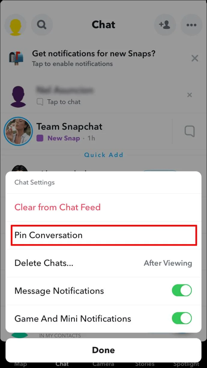 نحوه پین ​​کردن مکالمه یک دوست در اسنپ چت