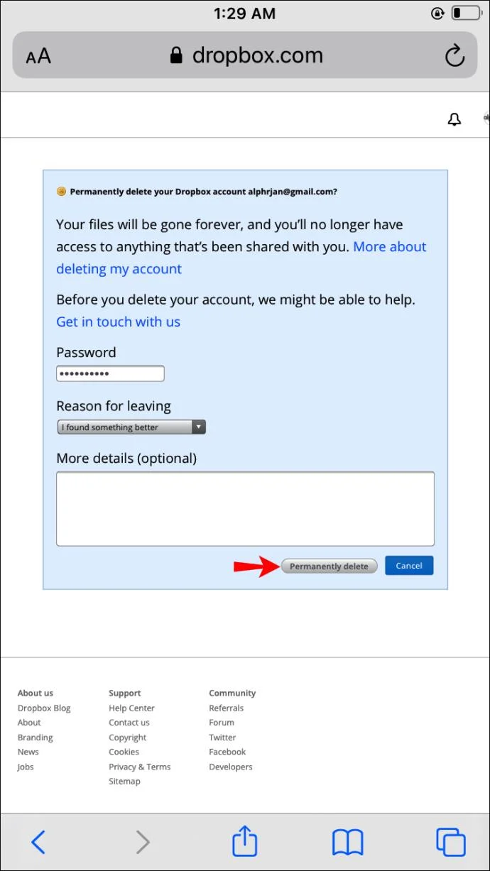 چگونه یک حساب Dropbox را حذف کنیم