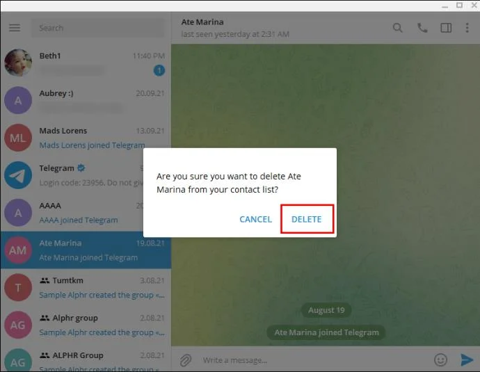 टेलीग्राम में कॉन्टैक्ट्स कैसे डिलीट करें
