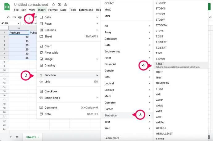 نحوه محاسبه P-Value در Google Sheets