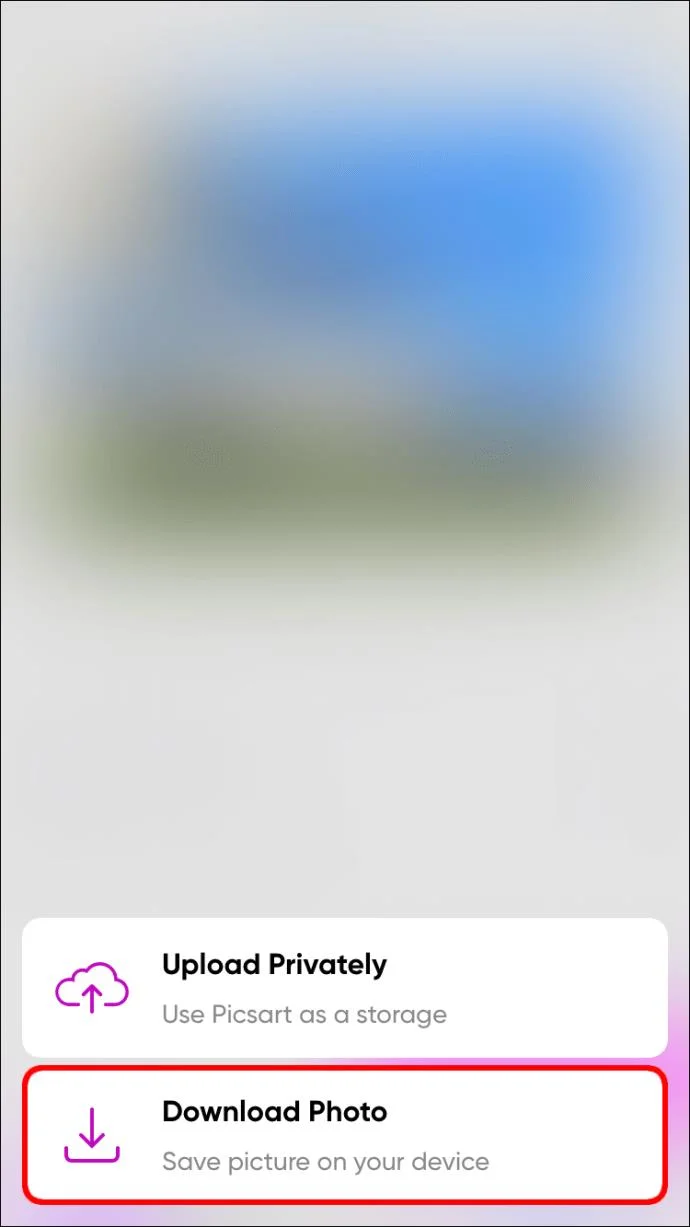 Enregistrement d'image dans Picsart