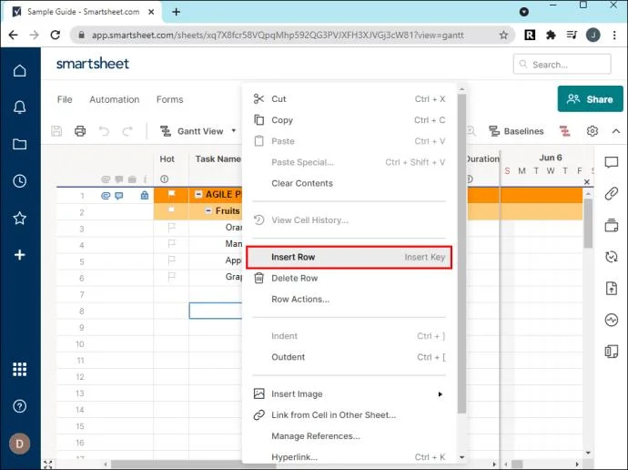 Come aggiungere una sottoattività in Smartsheet