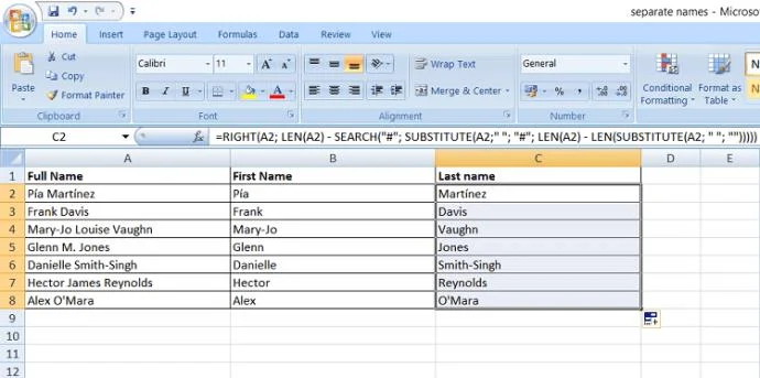 So trennen Sie Vor- und Nachnamen in Excel