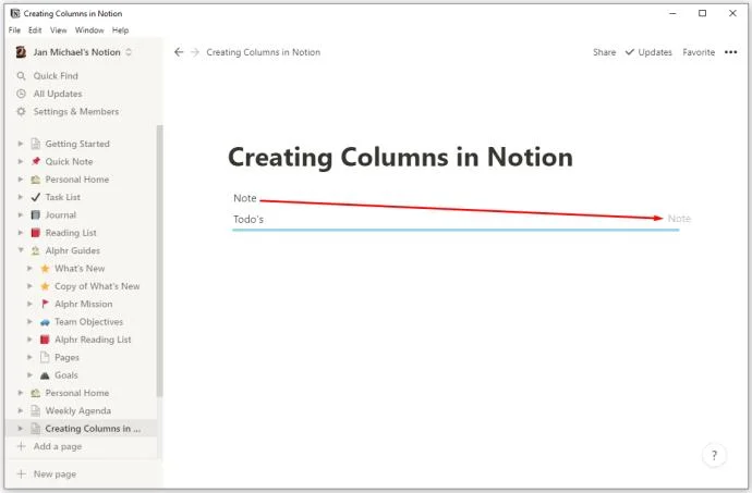 نحوه ایجاد ستون در Notion
