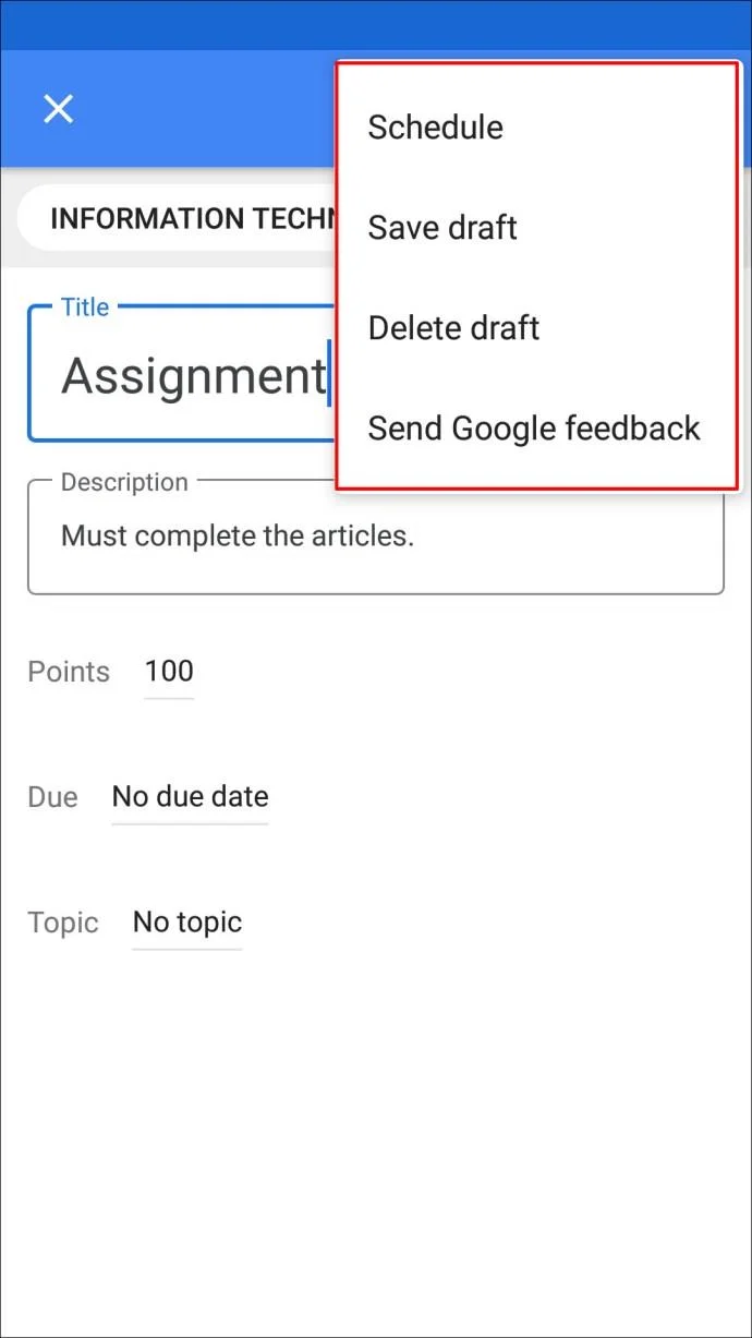 نحوه ایجاد یک تکلیف در Google Classroom