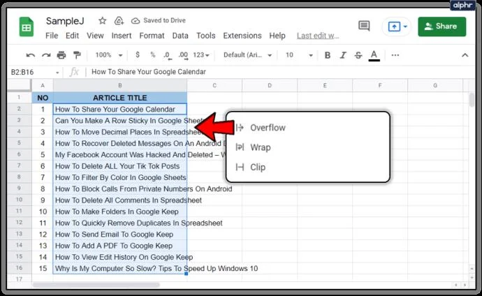 Options de débordement
