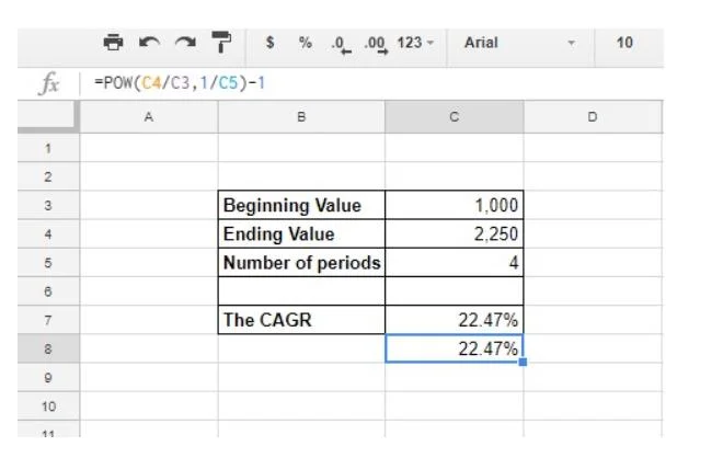 Come aggiungere la formula CAGR ai fogli di lavoro di Google Sheets