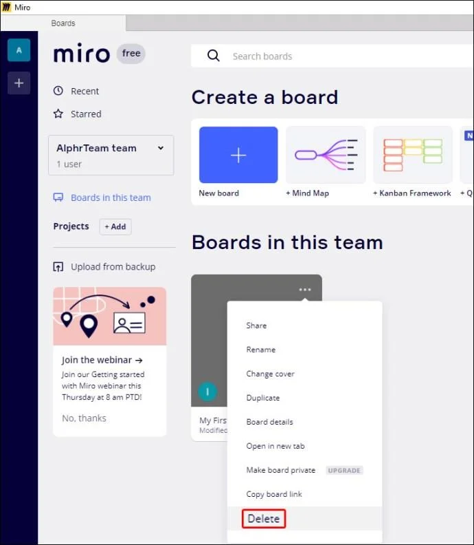 چگونه یک برد را در Miro حذف کنیم چگونه یک برد را در Miro حذف کنیم