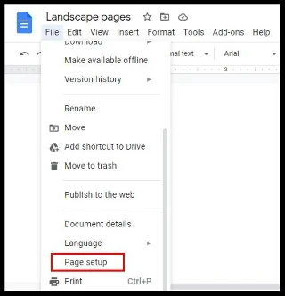 Jak zrobić krajobraz tylko jednej strony w Dokumentach Google