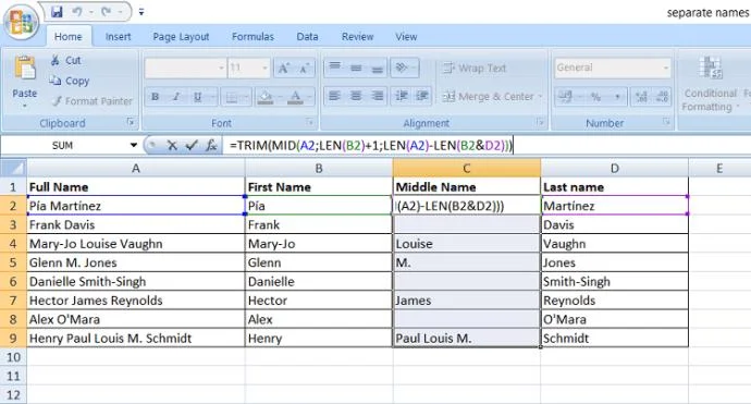 So trennen Sie Vor- und Nachnamen in Excel