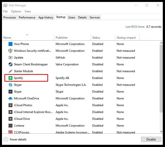 Como desativar a abertura do Spotify na inicialização do Windows 10