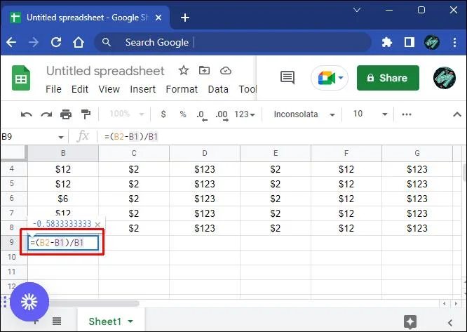 نحوه محاسبه درصد تغییرات Google Sheets