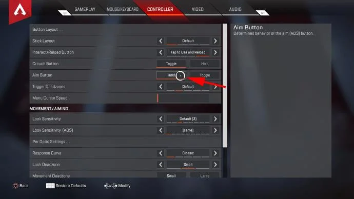 نحوه خاموش کردن Toggle Aim در Apex Legends