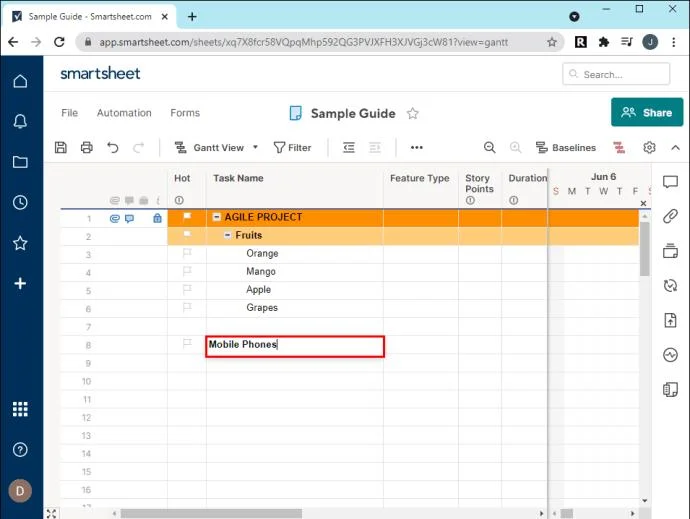 Come aggiungere una sottoattività in Smartsheet