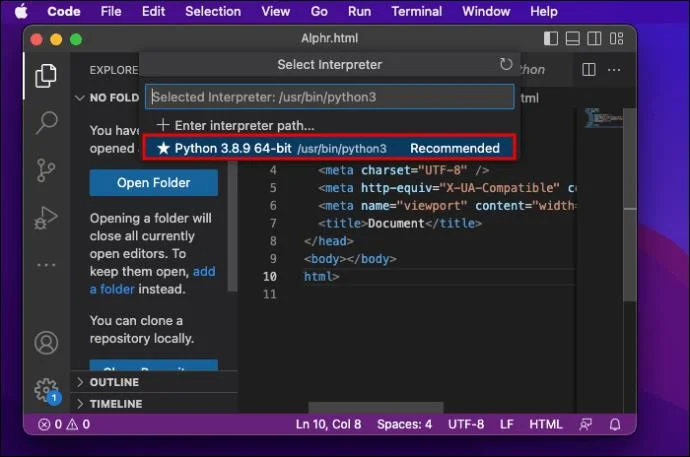 Cómo cambiar el intérprete de Python en VS Code
