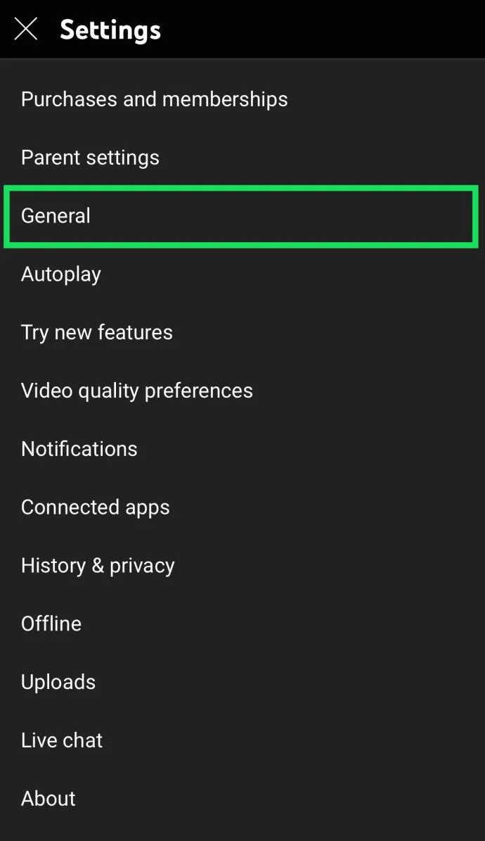 Configuración General de YouTube en iPhone